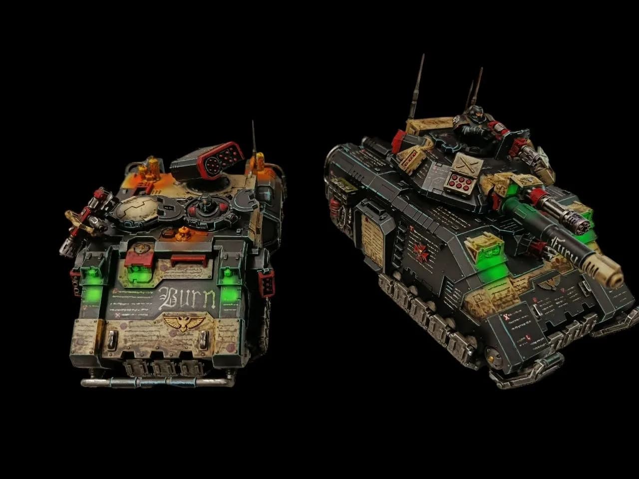 Véhicules de wargame peints avec effets lumineux, Poil de Grim